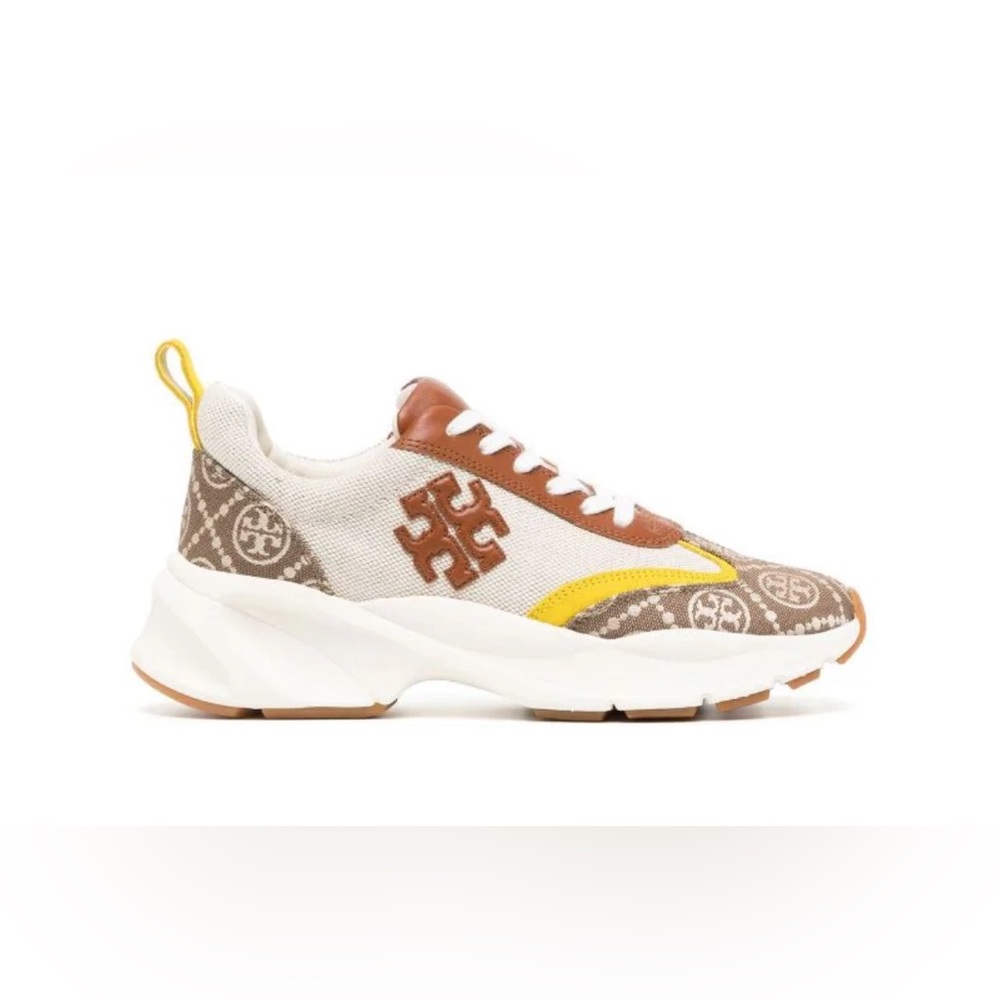 Tory Burch Brown and Yellow Sneakers with Eclectic Design